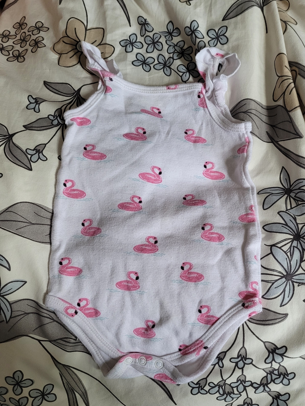 Girls' White & Pink Flamingo One-Piece Bodysuit